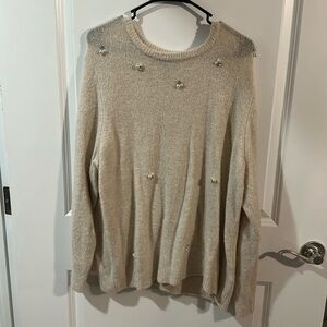 Who What Wear Sweater with Pearls and Rhinestones